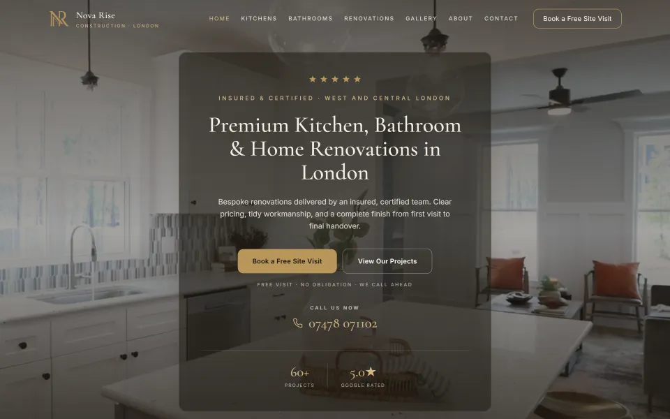 The Nova Rise website, built by PrimeStart