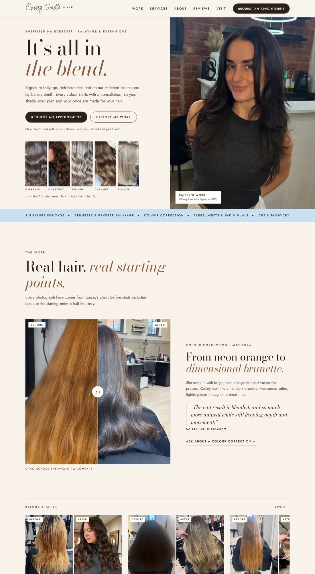 The Caisey Smith Hair website, designed by PrimeStart