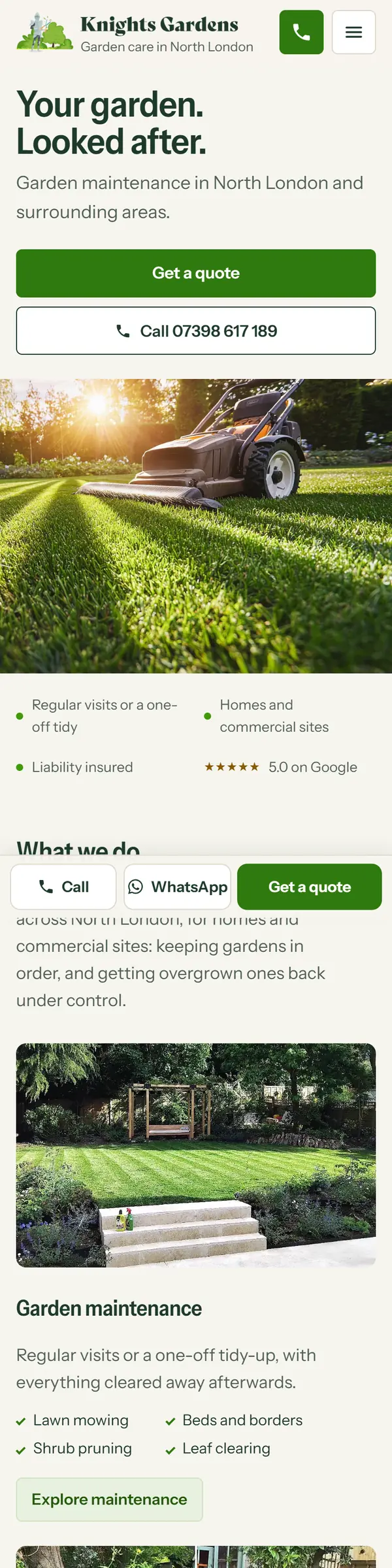 The Knights Gardens website design