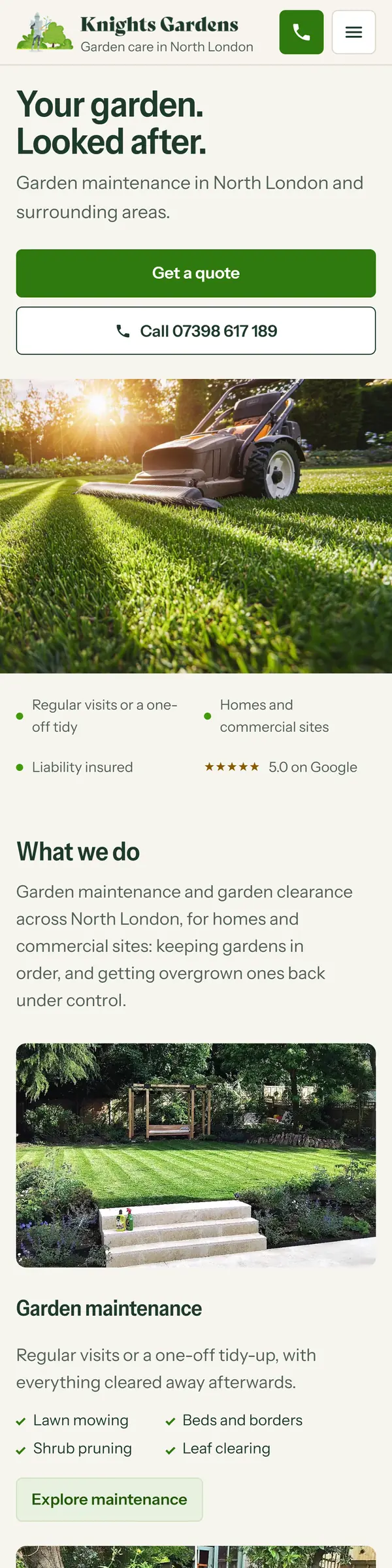 The Knights Gardens homepage: garden maintenance in North London