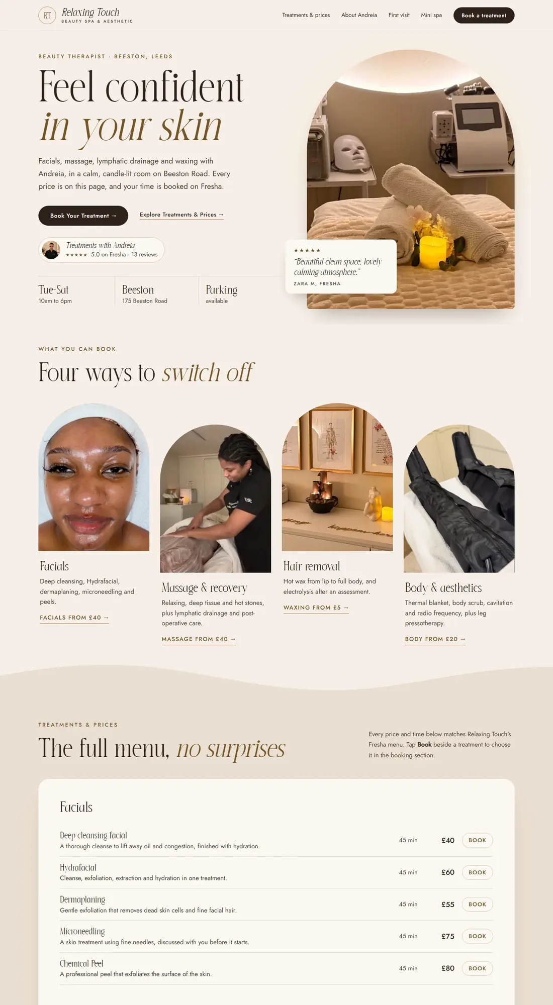 The Relaxing Touch Beauty Spa & Aesthetics website, designed by PrimeStart